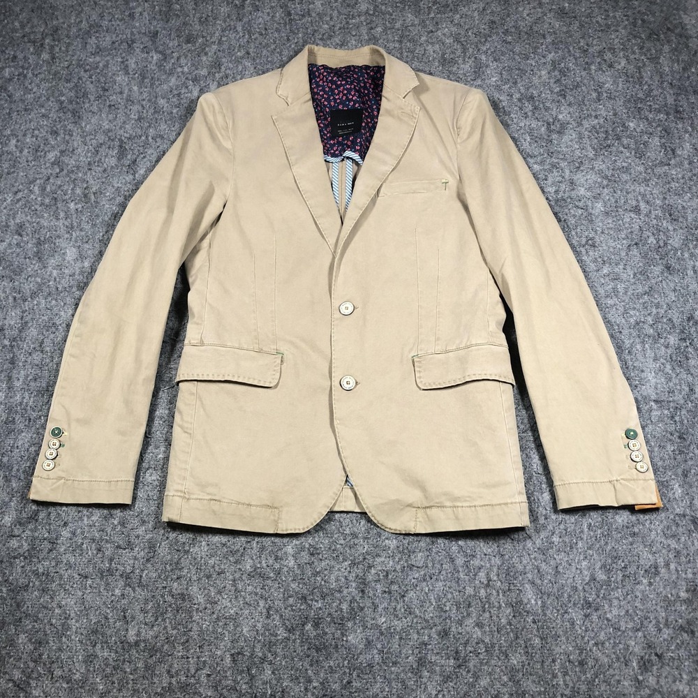 Zara Man Blazer Mens L Beige Cotton Stretch Lined Sport Coat Casual Jacket